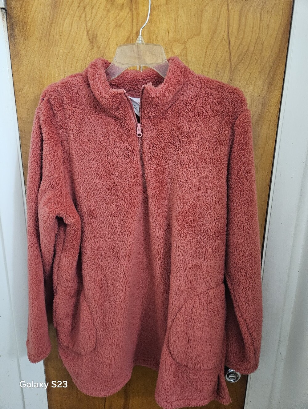 Plush Half-Zip Teddy Jacket in Rust Coral